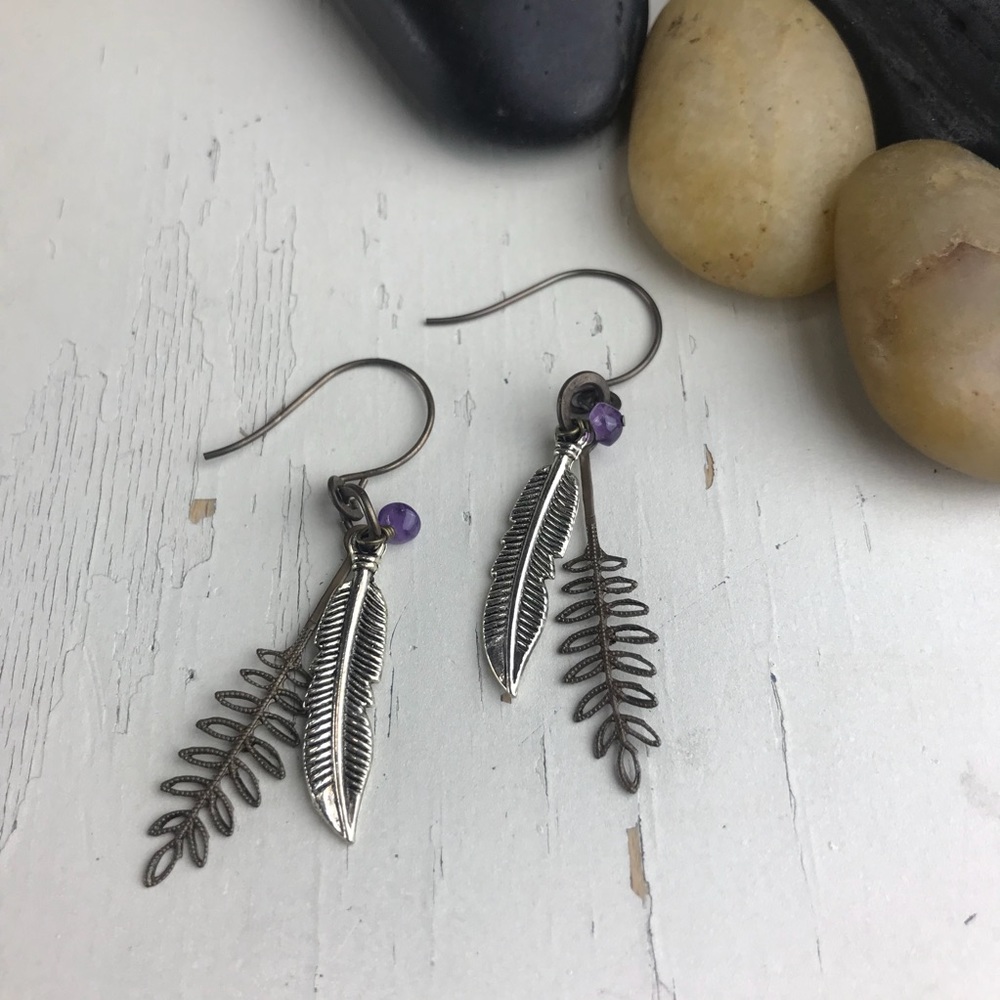 Ferns and Feathers Mixed Metals Earrings - NEW